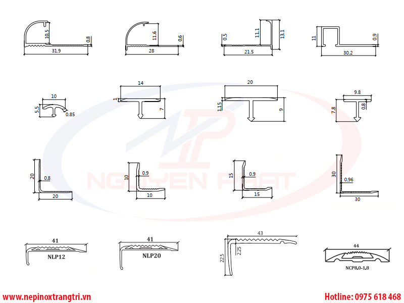 Thiết kế mặt cắt nẹp trang trí hợp kim nhôm