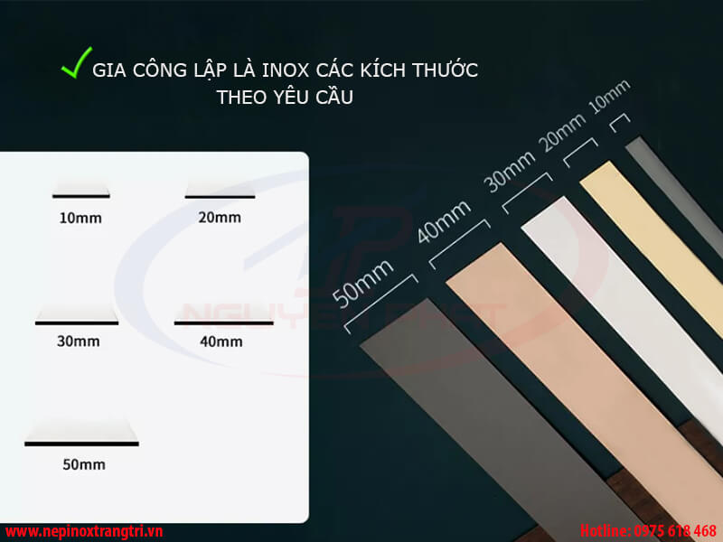Kích thước nẹp lập là inox 304
